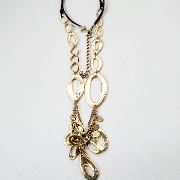 Chico's Gold Tone Oval links leather Necklace - Picture 6 of 6